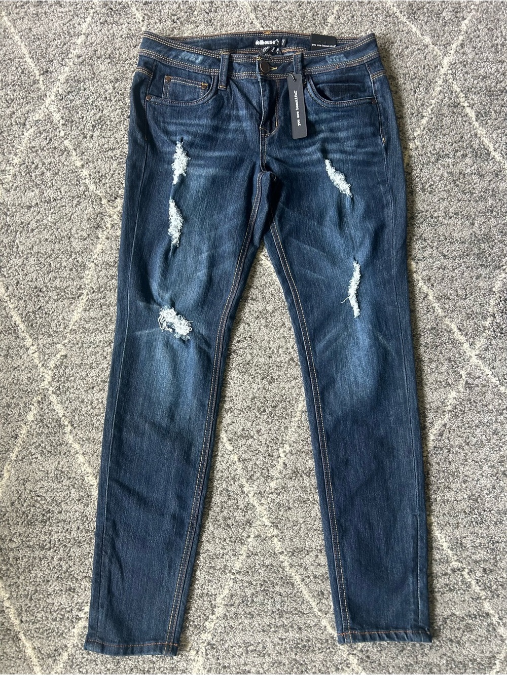 Dollhouse Dark Blue Ripped Distressed Skinny Jeans